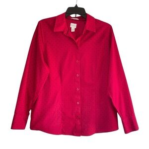 Chico's No-Iron Polka-Dot Blouse Buttoned Collared Women Size 1/ M 100% Cotton